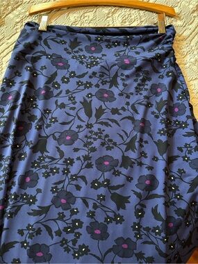 Gilli Navy Floral Midi Skirt with Black Bead Accents